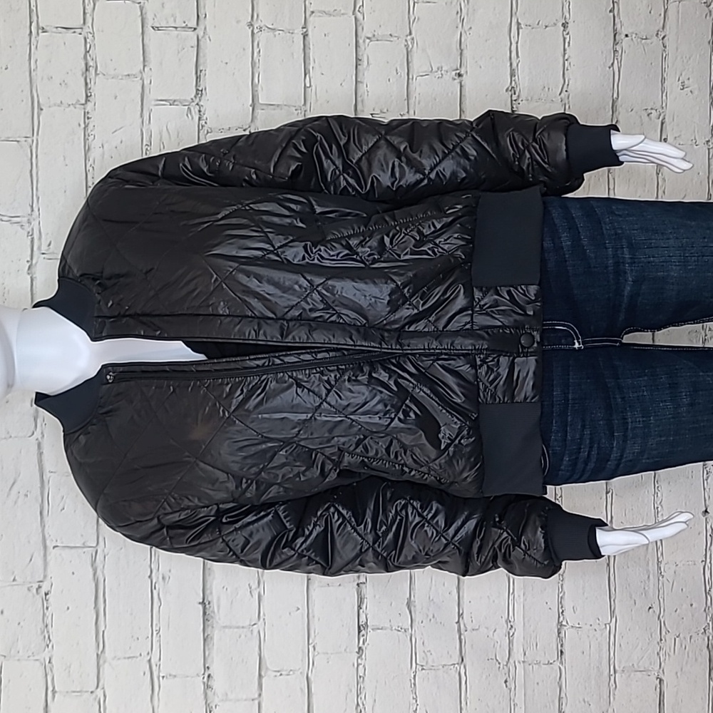 Aerie Offline Quilted Puffer Sherpa Lined Zip Up Bomber Jacket Black/White - NWT